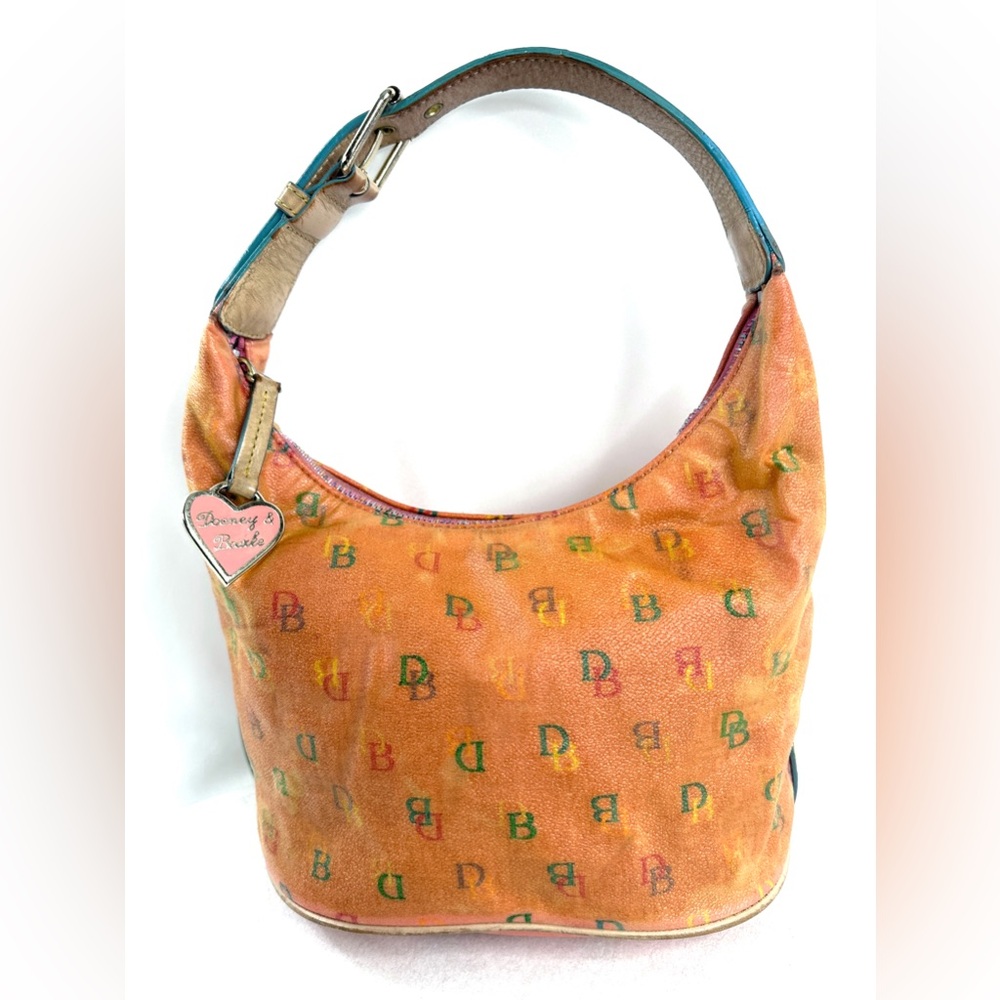 Dooney Bourke Vintage Colorful Logo Coated Canvas Small Shoulder Bag Rainbow Zip